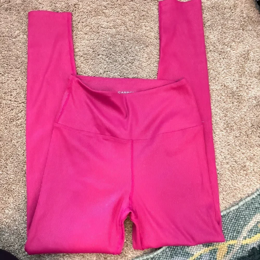 Carbon 38 Hot Pink Ribbed Sparkle Leggings Size: S